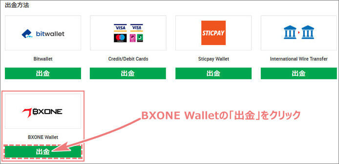XM出金方法からBXONE Walletを選択